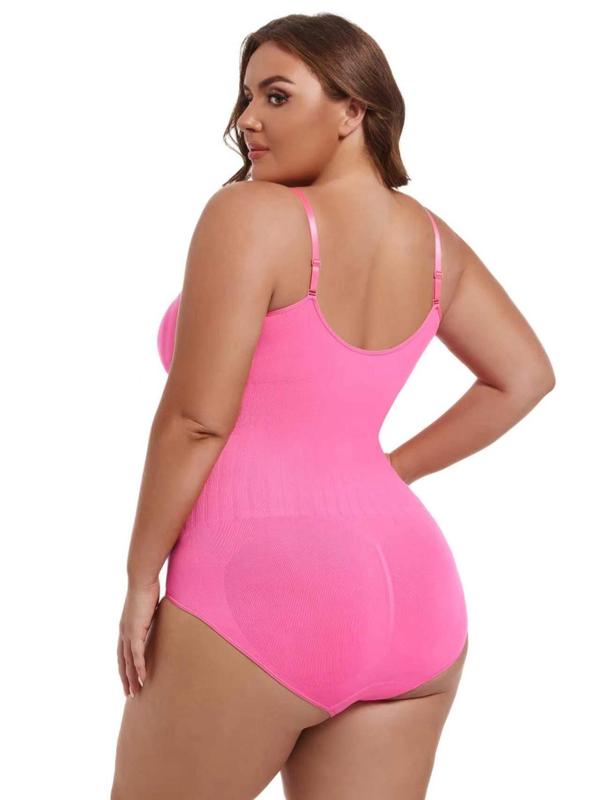 Plus Size Plain Adjustable Strap Shapewear Bodysuit, Summer Clothes, Casual Open Crotch Design Cami Bodysuit for Daily Wear, Women's Shapewear, Shapewear for Women 7