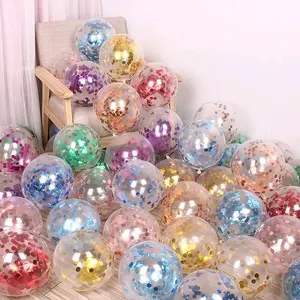 BALON LATEX TRANSPARAN CONFETTI  ISI 10PCS