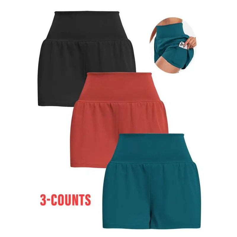 Women's 2 in 1 High Waist Pocket Sports Shorts, Gym Shorts, Casual Comfy Breathable Athletic Shorts for Tennis Pickleball, Ladies Sportswear for Indoor Outdoor Wear 7