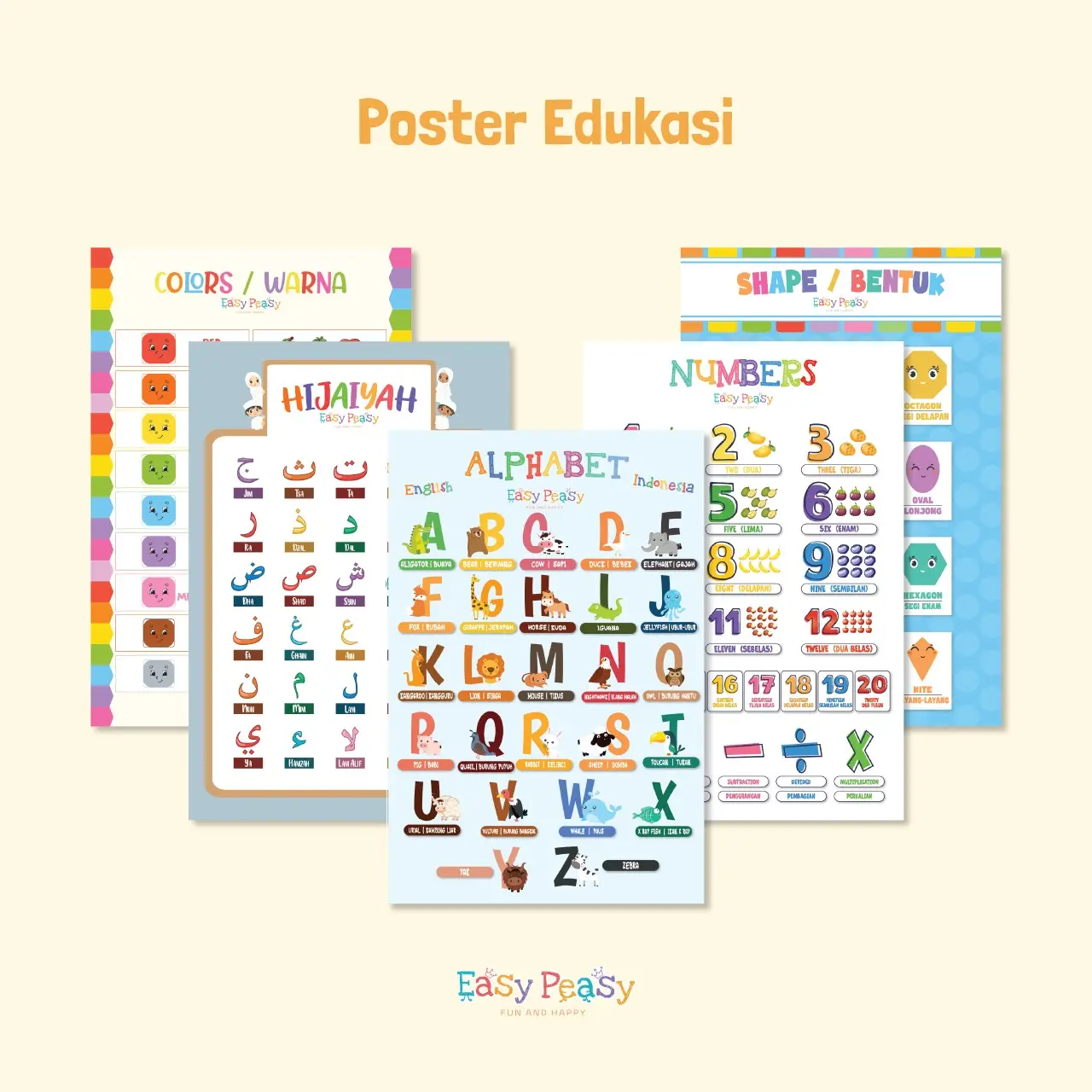 Easy Peasy - Poster Edukasi Anak - Poster Pendidikan Batita Balita TK PAUD SD belajar stationery