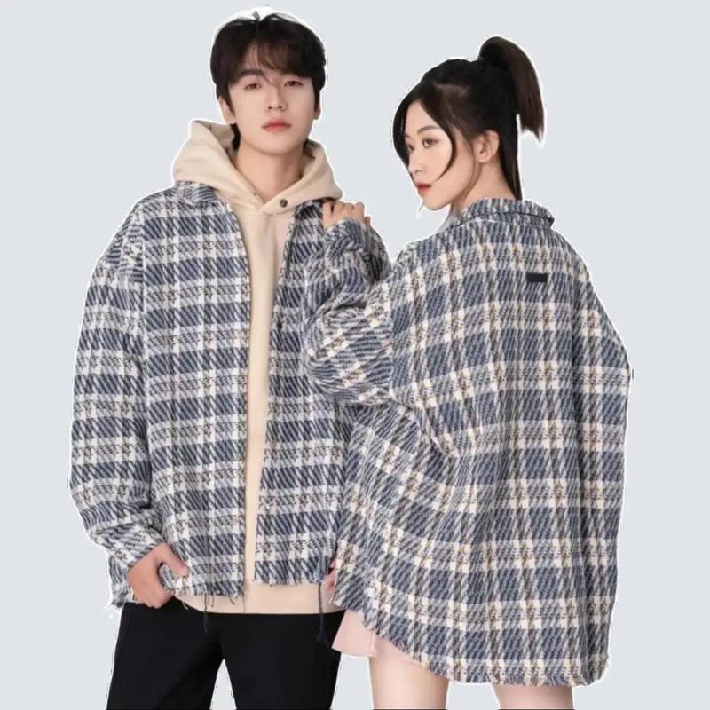 Áo khoác sơ mi kẻ sọc GOLDMAN áo khoác Nam Nữ phong cách Hàn Quốc chất liệu dạ tweed nhập khẩu cao cấp đơn giản Thông thường Top Jacket Women