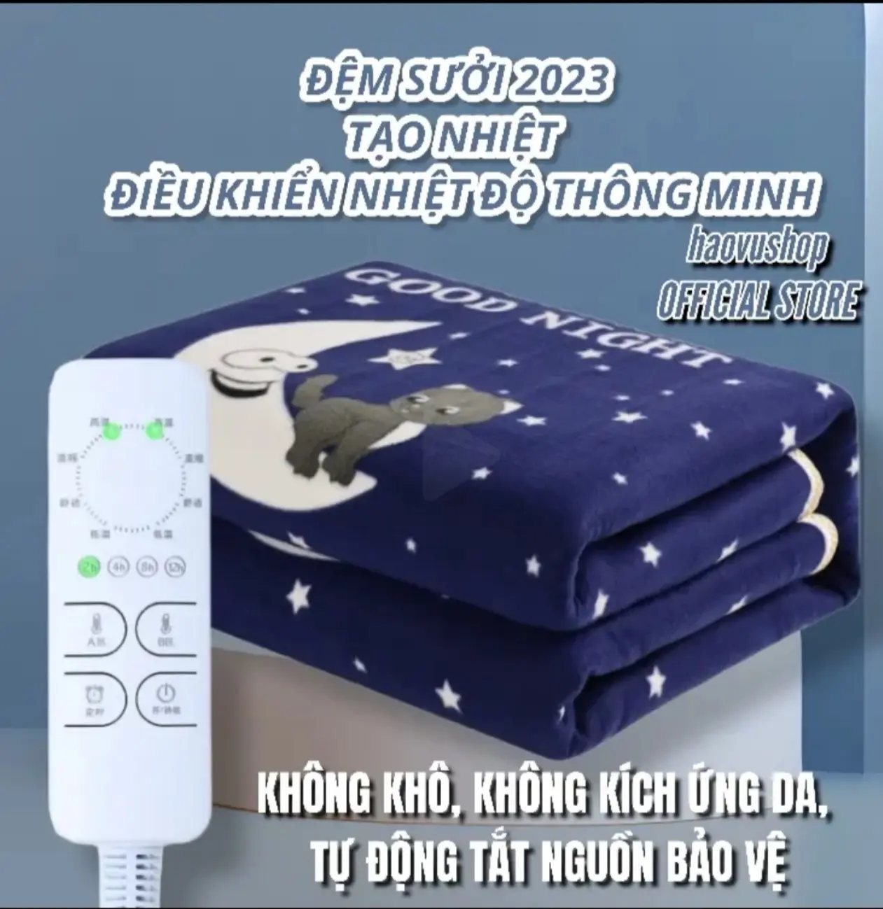 Thảm Điện Sưởi Ấm, Tạo Nhiệt, Điều Khiển Kép 2 Nửa Độc Lập, 4 Mức Chỉnh Nhiệt, Có Hẹn Giờ Tự Tắt- Giúp Lưu Thông Khí Huyết