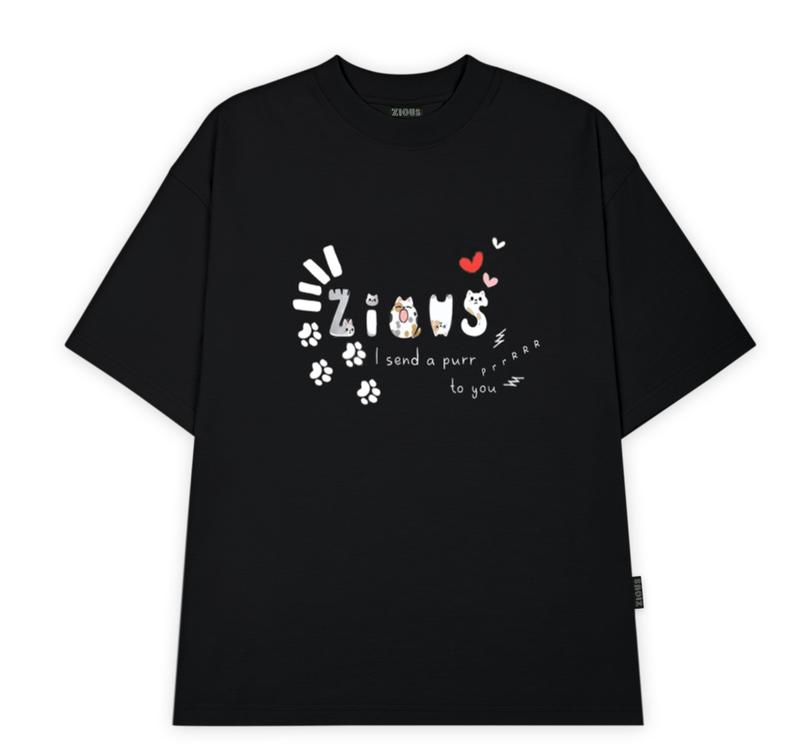 Áo Thun In Lụa ZIOUS CAT FOOTPRINTS Tee Unisex Cotton Cổ Tròn Form Rộng Dáng Suông Top Nam Nữ 5