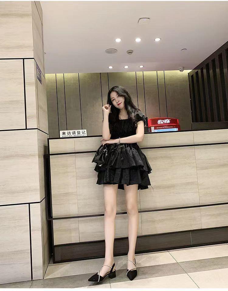 Product Introduction of Women's Sandals Summer Mid Heel Pointed Toe Pumps Closed Toe Chunky Heel Rhinestone Women's Shoes Word Buckle High Heels 15