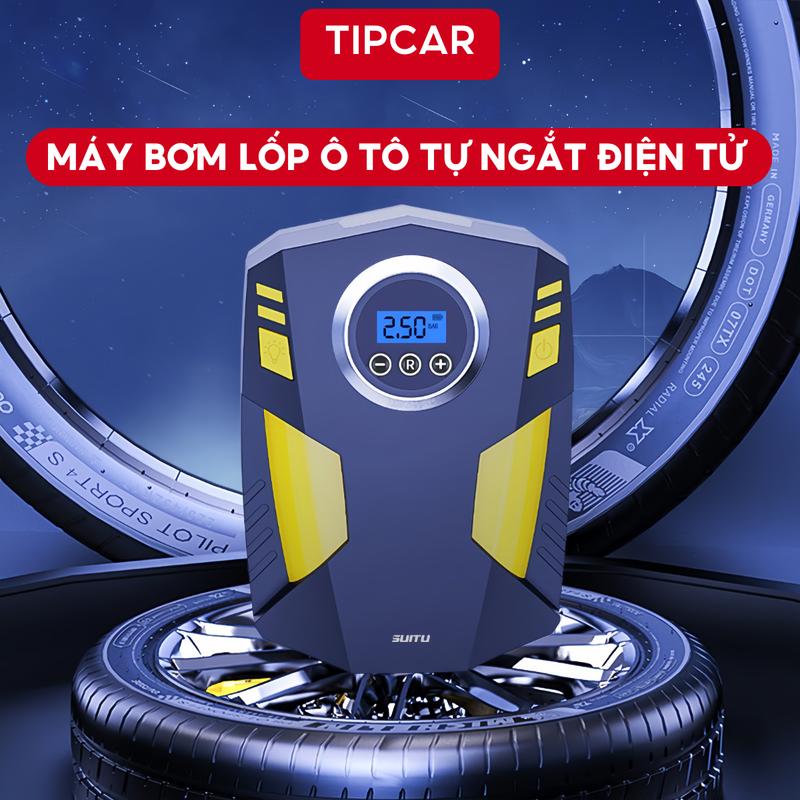 TIPCAR Máy Bơm Lốp Ô Tô Tự Ngắt Bơm Lốp Xe Hơi Không Dây Mini Cầm Tay Có Đèn LED Cao Cấp Chính Hãng Cao Su 12V 150 PSI