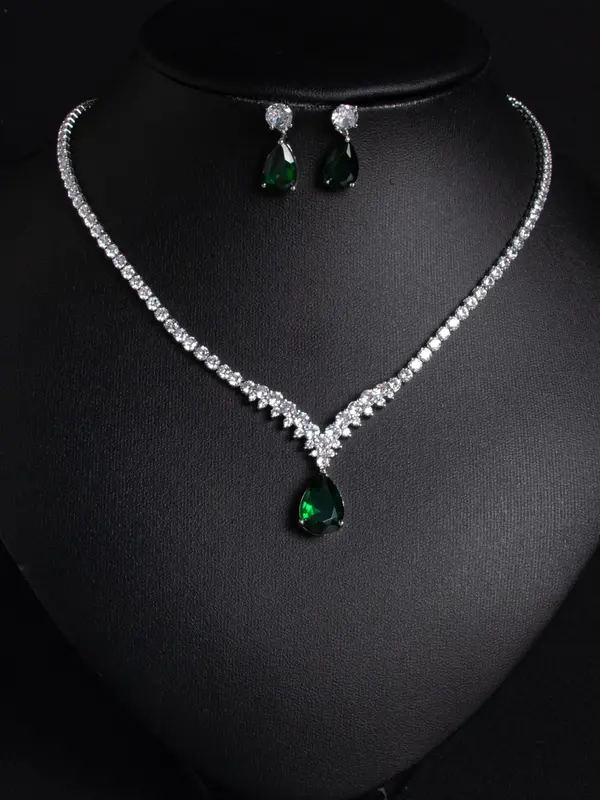 Elegant Artificial Zircon Necklace & Dangle Earrings & Ring & Bracelet, Fashion Jewelry Set for Party, Daily Decor, Trendy All-match & Exquisite Jewelry for Birthday Gift 6