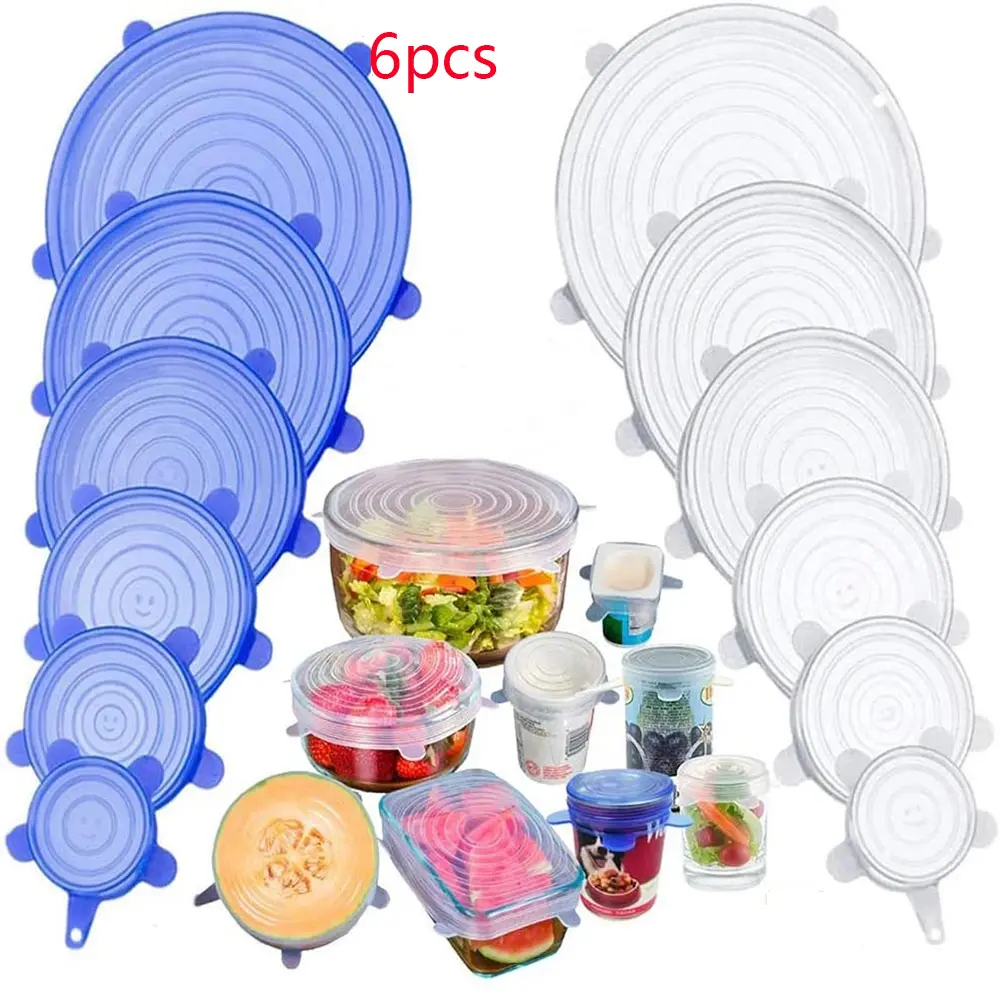 Nắp Giữ Tươi Có Thể Tái Sử Dụng, Bộ 6 Cái, Mũ Bát Co Giãn Chống Trượt, Dụng Cụ Nhà Bếp, Nắp Lò Vi Sóng, Hàng Mới Về