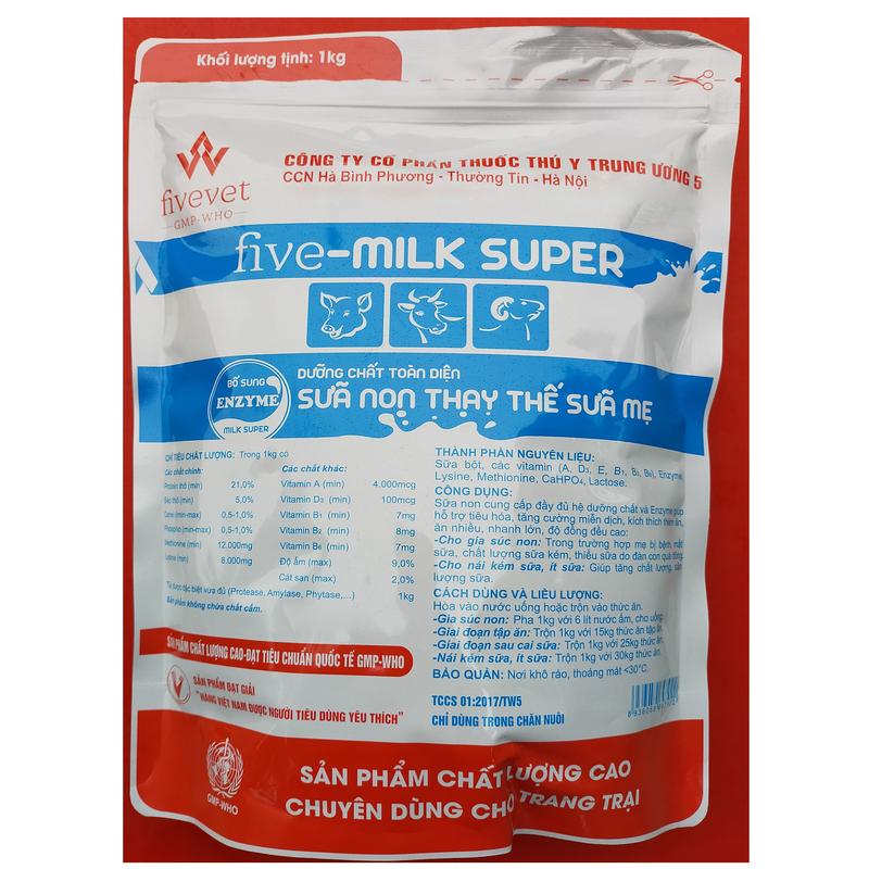 Product Introduction of 1kg FIVE-MILK Super Dạng bột uống Là sữa non thay thế sữa mẹ dinh dưỡng toàn diện, bổ sung men tiêu hóa enzyme - Công ty cổ phần Thú y TW 5 46