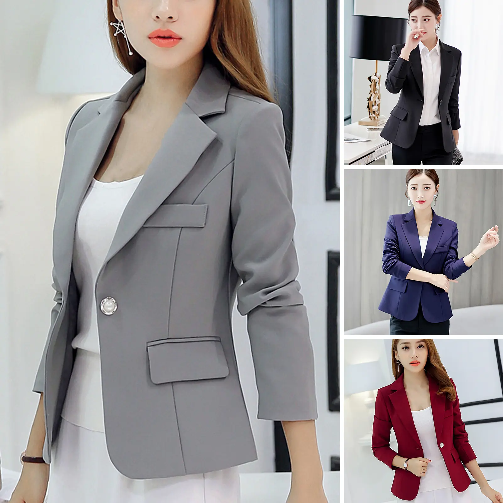 Áo Blazer Nữ, Boequay, Ve Áo Dài Tay, Có Túi Nắp, Màu Trơn Một Hàng Cúc, Dáng Ôm, Thích Hợp Cho Mùa Xuân Và Mùa Thu, Áo Khoác Vest