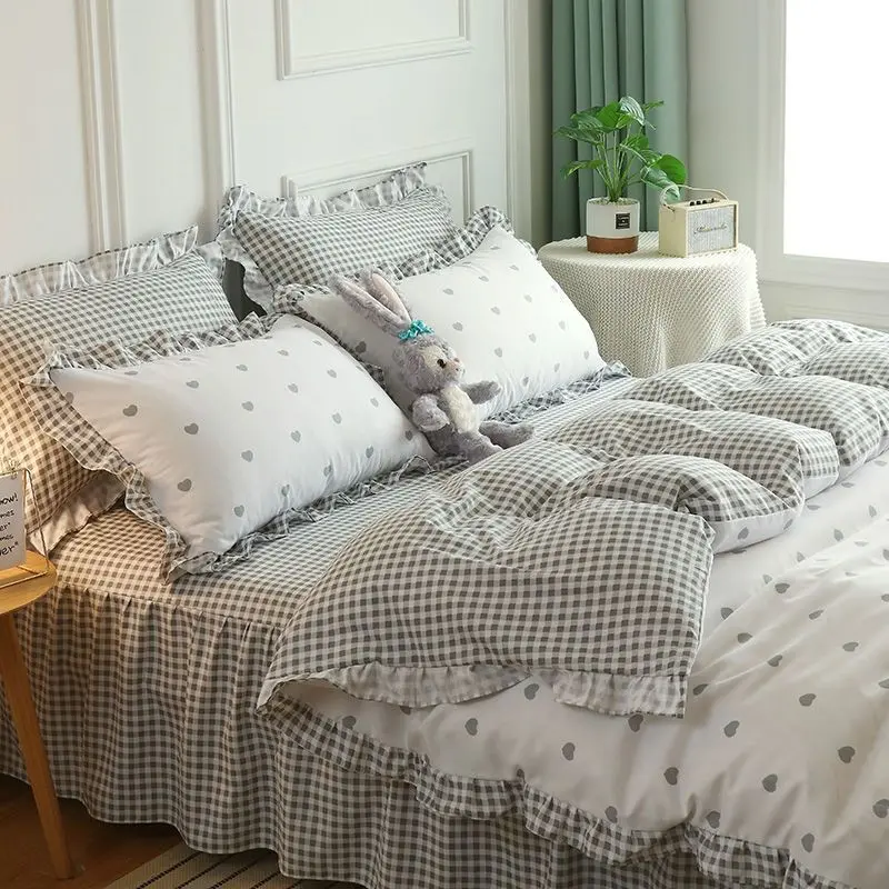 Bộ đồ giường, Phong cách INS, Bộ bốn mảnh, Vải dày và sần, Vỏ chăn, Hình ảnh có cấu hình cao, Thích hợp cho ký túc xá sinh viên, Bộ ba mảnh, Bao gồm ga trải giường và ga trải giường 5