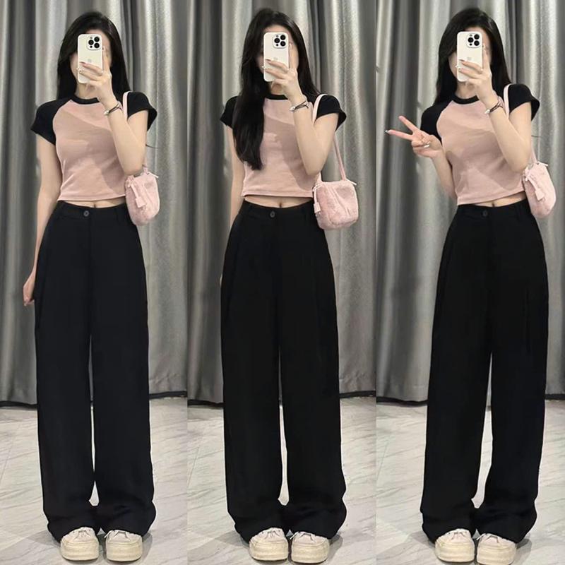 Quần Tây Đen Lưng Cao Ống Rộng Suông Đi Học Làm Công Sở 1 2 Nút Khuy Cài Có Túi Đai Dài 95cm Quần Vải Ống Xuông Cạp Cao Tôn Dáng Dày Dặn Nữ Ong Women Pants