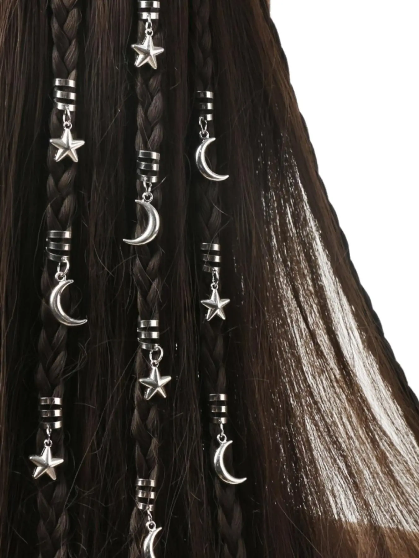 Summer Minimalist Temperament Star & Moon Design Hair Rings, 10pcs Women's Braid Hair Accessories for Daily Wear, Trendy All-match & Exquisite Hair Accessories for Birthday Gift