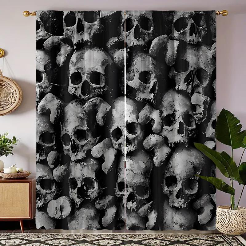 Product Introduction of Rèm che sáng họa tiết đầu lâu Gothic, Bộ 2 chiếc, Rèm dệt kim hiện đại, Polyester, Có Thể Giặt Máy, Không cần điện, Chủ đề thời trang, Thích hợp cho phòng Khách phòng ngủ, văn phòng, Thiết kế không cực 1