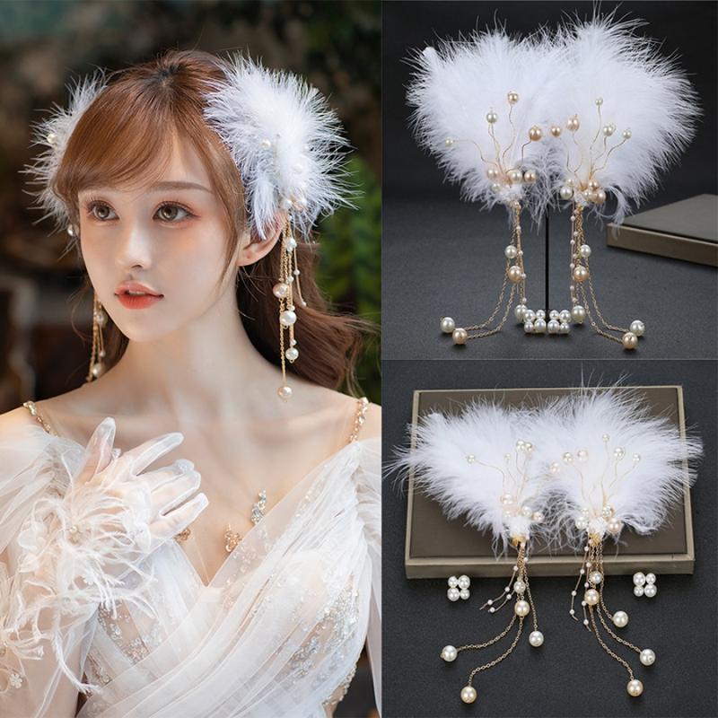 Kẹp Tóc Tua Rua Lông Vũ Hàn Quốc, 2 Cái / Bộ, Phong Cách Ngọt Ngào Thích Hợp Cho Tiệc Cưới, Kẹp Tóc Cho Bé Gái, Phụ Kiện Tóc