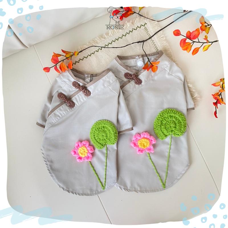 Áo lam cho chó mèo áo lam đi chùa cho thú cưng hoa sen len móc tay nhà Rosie 4