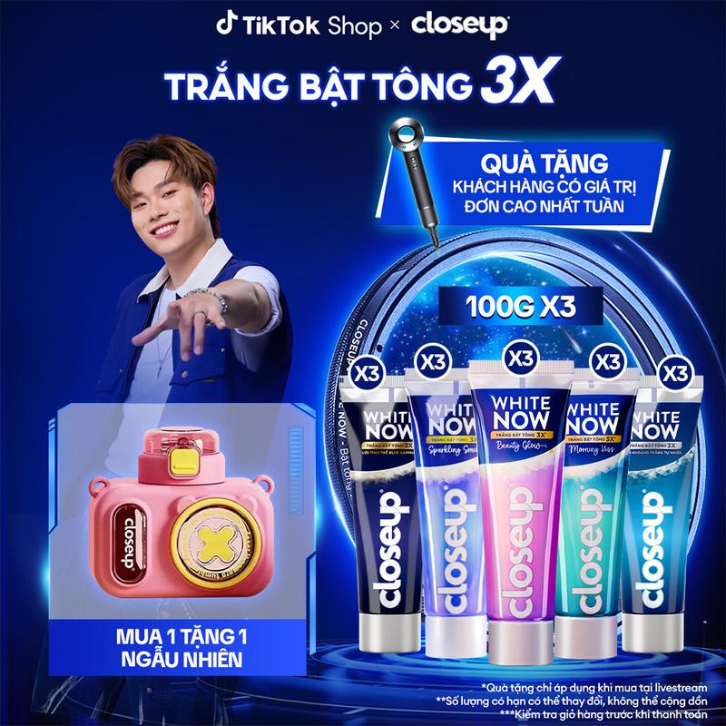 Combo 3 Kem đánh răng Closeup White Now - Trắng Bật Tông 3X từ Công nghệ Ánh Sáng Xanh - Tinh Thể Blue Sapphire 100g [1]