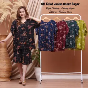 SETELAN KULOT JUMBO KANCING DEPAN BAJU TIDUR BUSUI SETELAN ATAS BAWAH Rayon Wanita Atasan Pendek Polos Sutra Poliester Katun Panjang Celana Piyama Motif Musim panas Polka Dot Setrip Bunga Musim dingin