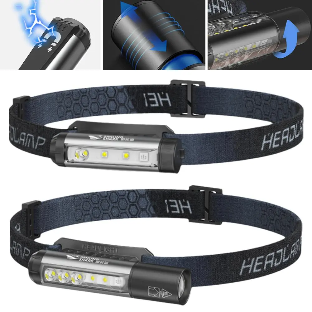 LED headlight, super bright, white, red and green light, fishing headlight, 9 modes, USB Rechargeable, outdoor, waterproof, suitable for cycling, running, headlight