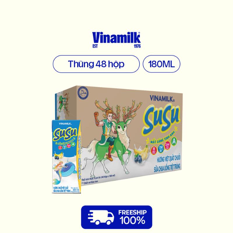 Sữa Chua Uống Vinamilk SuSu hương Việt quất chuối - Thùng 48 hộp 180ml