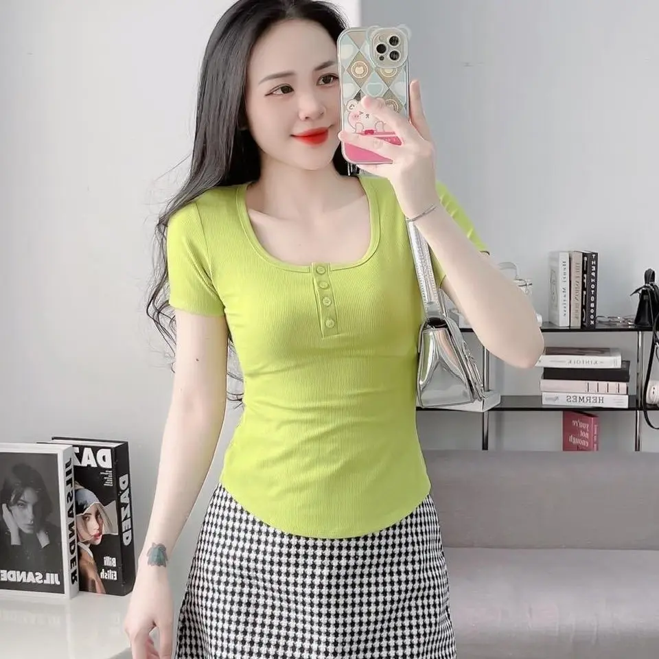 (A7)Áo thun cổ chữ U phối cúc- Size 40-80kg- From Ôm Gọn- Áo thun Bigsize Nữ Women a7