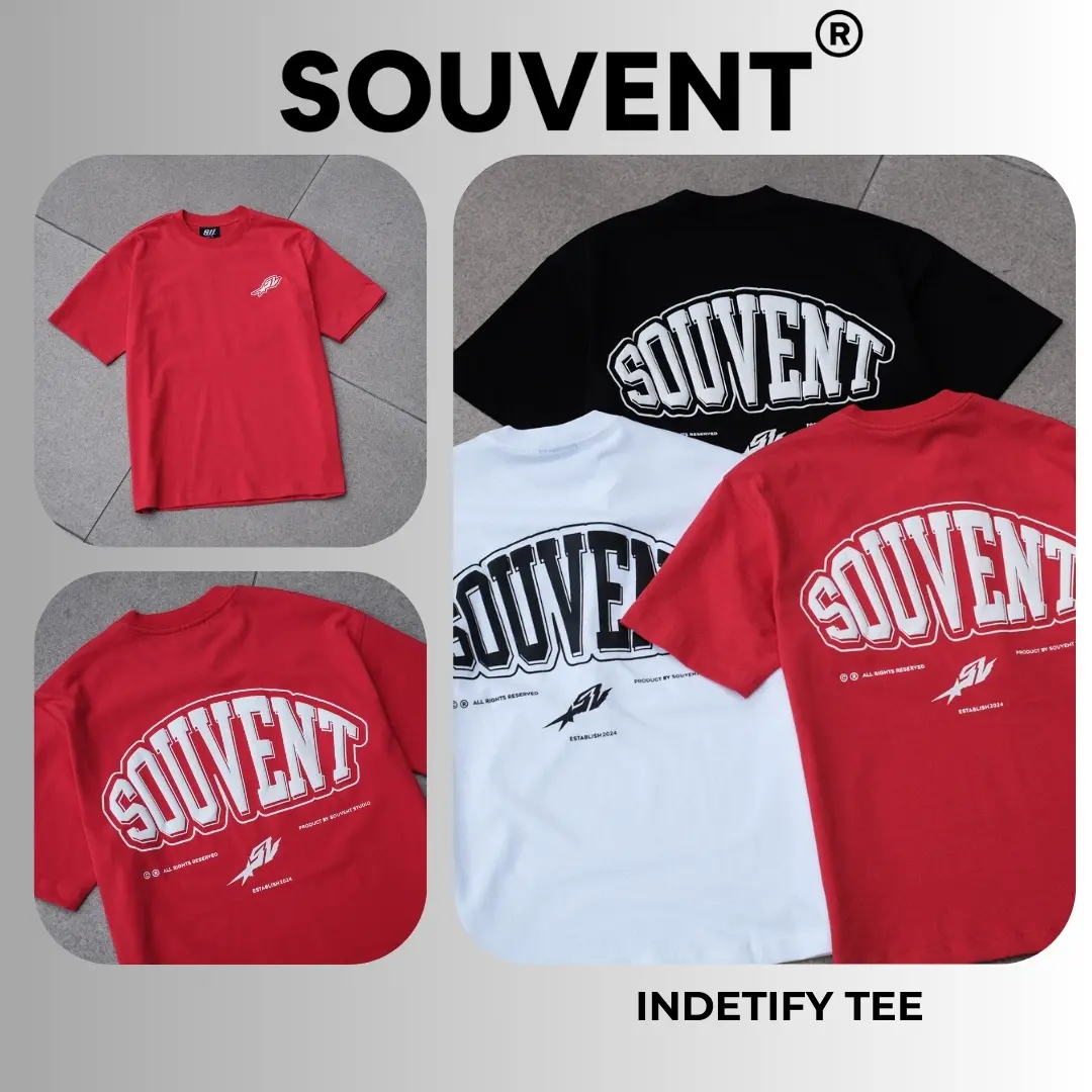 Áo Thun In Phồng SOUVENT Form Oversize Cổ Tròn Unisex Màu Đỏ - INDETIFY