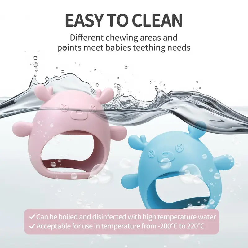 Cute Deer Design Teething Toy, 1pc Soft Silicone Teether for Babies, Easy To Hold Shape & Soft Material Teething Relief Toy 6