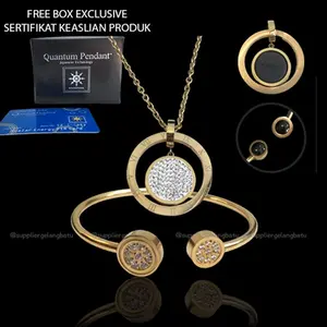 1 set kalung dan gelang kesehatan pria dan wanita Kalung Quantum pendant Gold pelangi Liontin
