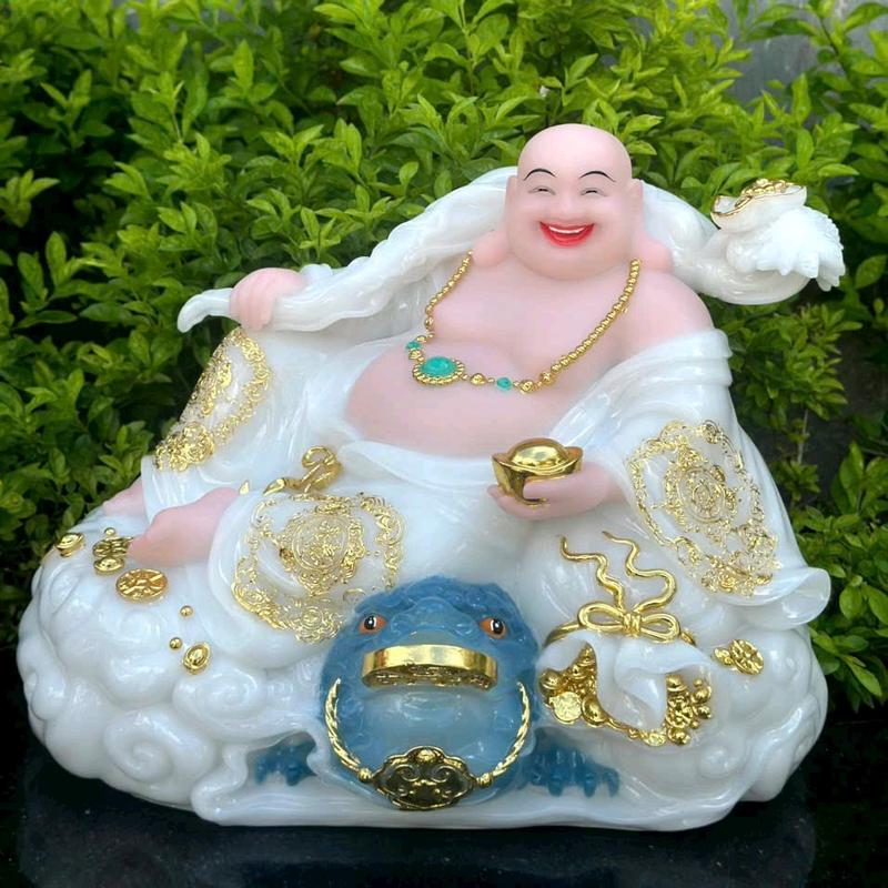 Tượng Di Lặc Phú Quý áo gấm ( chất liệu đá cao cấp . ngang 50cm cao 40cm ) 4