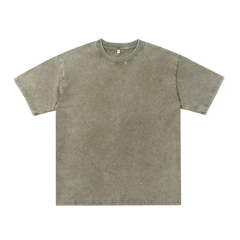 Product Introduction of 230G Heavy Washed Distressed Short-Sleeved T-shirt Men's All-Match Solid Color Loose round Neck 20