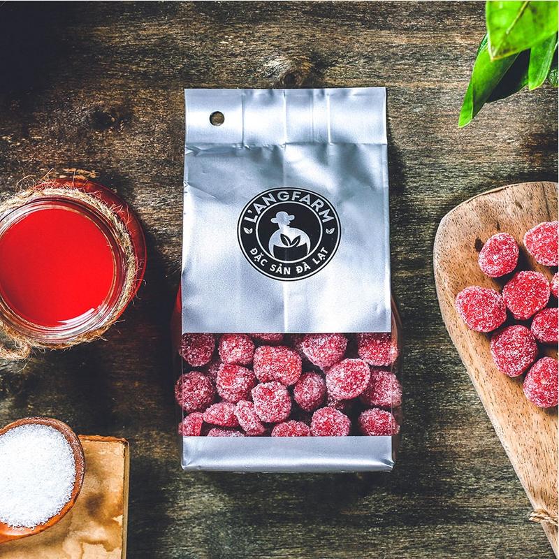 Kẹo hương dâu tây, 180g, bịch, mẫu túi bạc Chua Snack Ăn Vặt