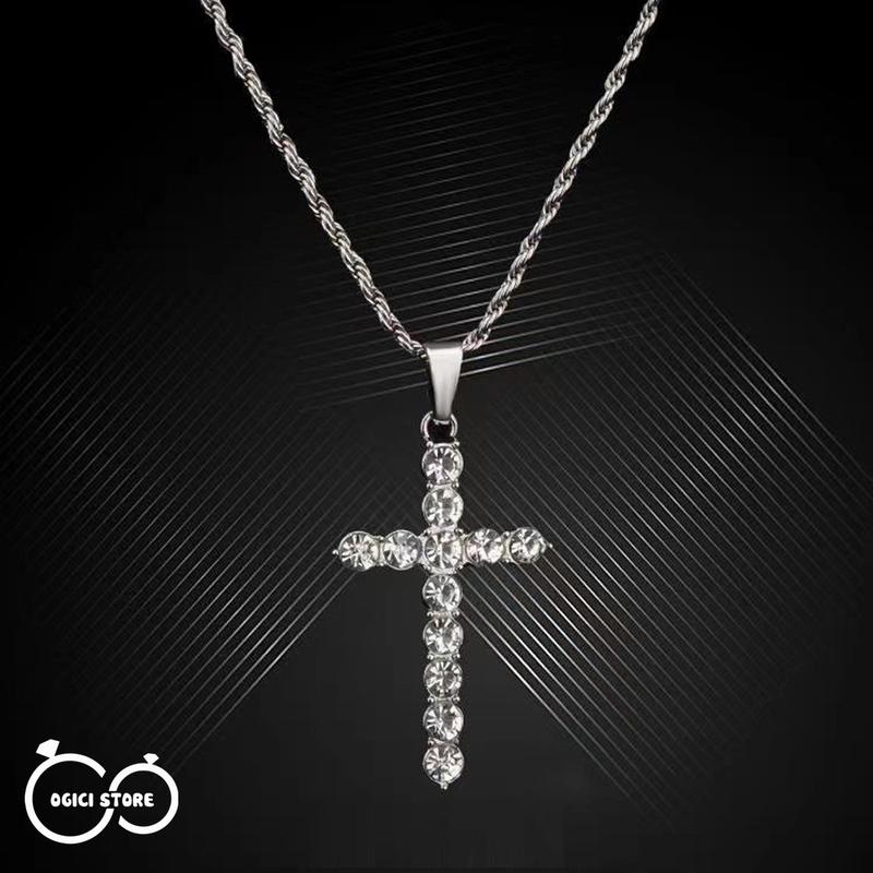 Dây chuyền nam nữ thời trang, Vòng cổ mặt chữ thập đính đá sang trọng phong cách hiphop cá tính, Unisex Chain Trang Sức Titan Jewelry day  chuyennam