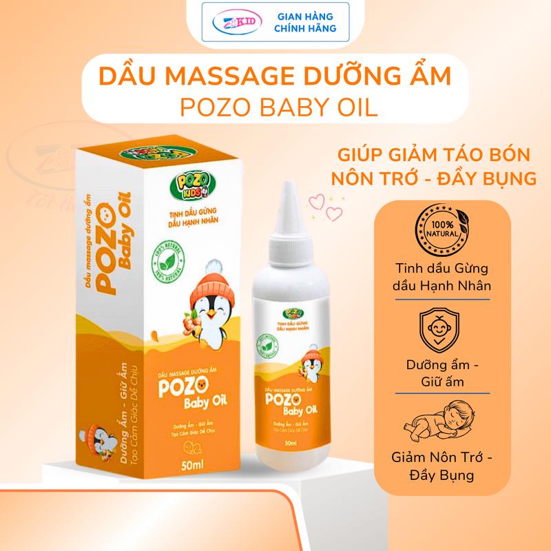 Dầu Gừng Massage - Dầu Massage Dưỡng Ẩm POZO Baby Oil - POZOKIDS - Giúp Giảm Nôn Trớ, Đầy Bụng - Cho Bé, trẻ, baby - Lọ 50ml