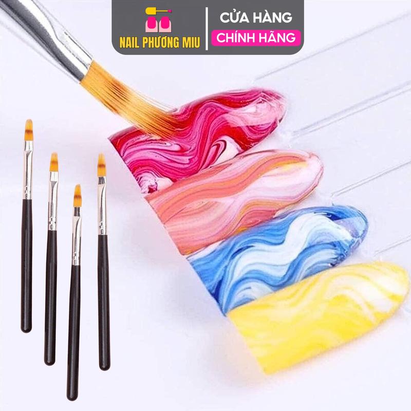 Cọ Ombre Đầu Dẹt Cán Gỗ, 2 Lớp Lông, Dặm Sơn Gel, Loang Kéo Màu Làm Nail, Thiết Kế Độc Đáo, Lông Tổng Hợp Cao Cấp cọ xước nail