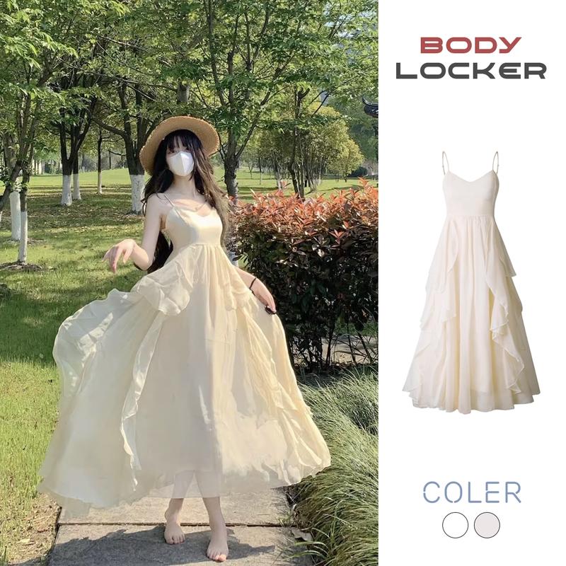 Đầm Maxi Hai Dây Voan Tơ Ba Lớp Bồng Bềnh Xòe Nhiều Tầng Tiểu Thư Váy Đi Biển Dáng Tiểu Thư Nhẹ Nhàng Phong Cách Hàn Quốc