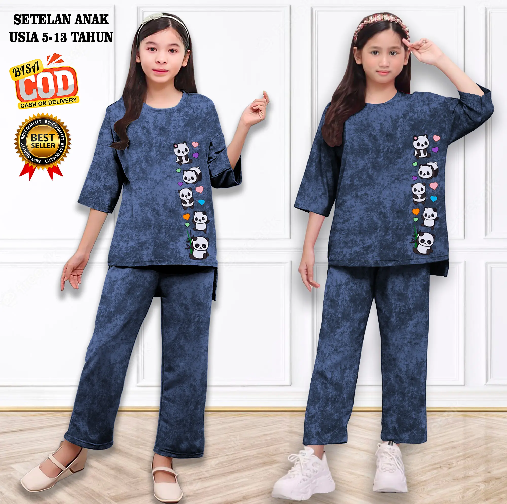 Setelan Anak Perempuan Panda Love 5-13 Tahun Sablon DTF HOODIE KIDS