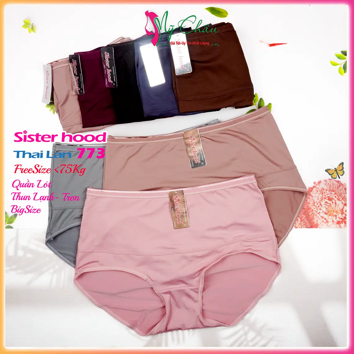 Quần Lót Thái Lan Bigsize, Thun Lạnh, Viền Ren, SISTERHOOD 773, Chíp Nữ Cao Cấp, Cạp, Cao Giấu Bụng Form >75kg- Hàng Nhập Khẩu - Mỹ Châu Shop