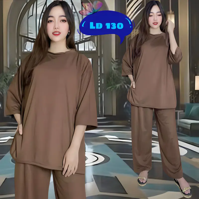 2UK ONESET POLOS JUMBO CELANA ATASAN OVERSIZE BASIC RATA baju karet wanita  setelan  kaos Melar Muslim 3