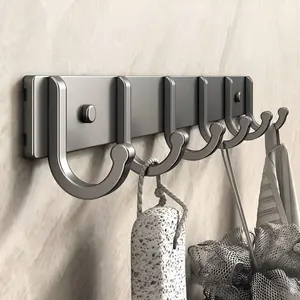 Gantungan Baju Pintu Bor Bebas Aluminium Tebal Pakaian Pintu Kait Dinding Gantungan Penyimpanan Kamar Mandi Toilet Rak Gantung 4 5 6 8 Kait Abu-abu Hook