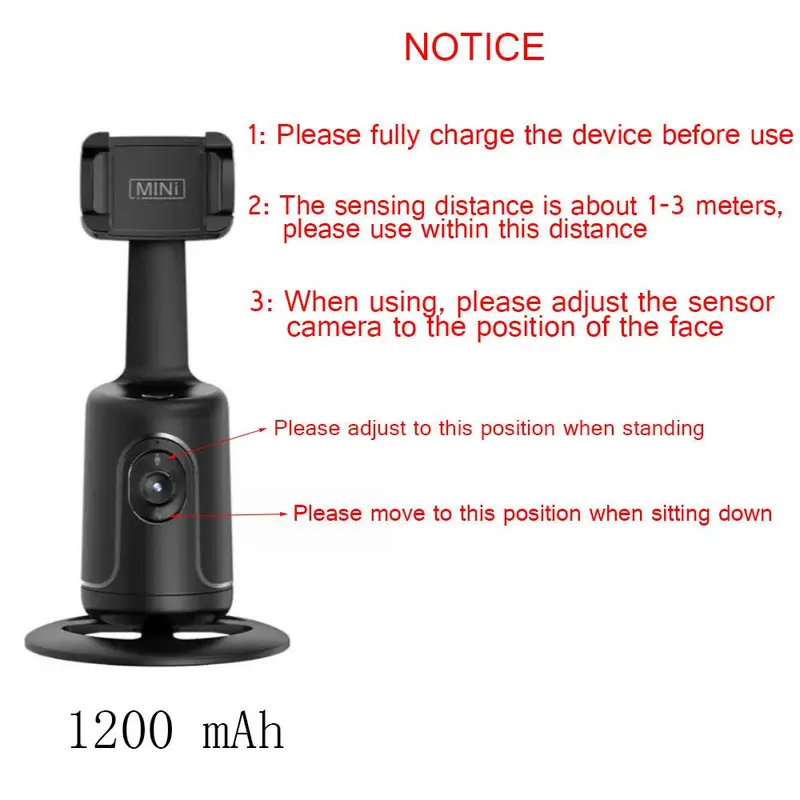 360° Rotation Smart Auto Face Tracking Tripod Holder, Portable Cellphone Holder for Live Vlog Streaming Video, Smartphone Support, Selfie Tools, Men's Gadgets, Selfie Accessories, Phone Camera Mount 7