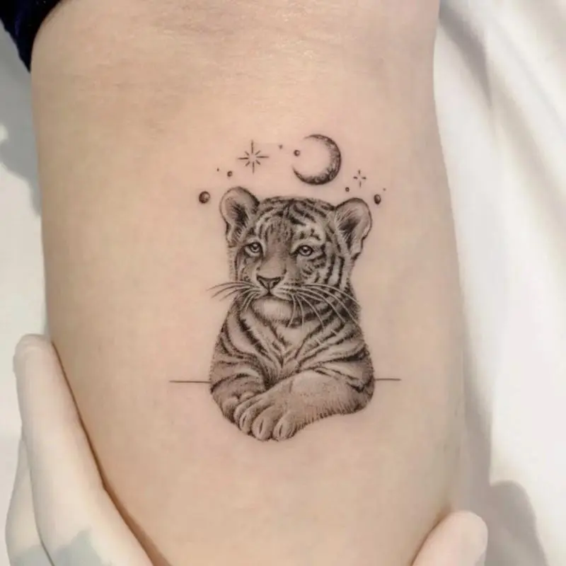 [4568 Positive Reviews] Moon Star Little Tiger Tattoo Sticker for Women Waterproof Long-lasting Cute Sexy Unisex Couple Ins Style Wrist Tattoo
