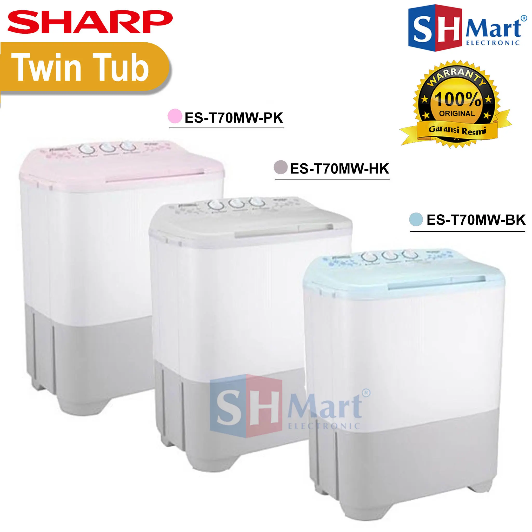 MESIN CUCI SHARP 2 TABUNG EST-70MW / ES-T80MW / ES-T90MW GARANSI RESMI ...