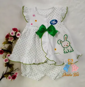[M-02] Baju Bayi Perempuan /Dress  Bayi  Perempuan Planet Kids cantik  motif kelinci + celana dalam  0-3 bln