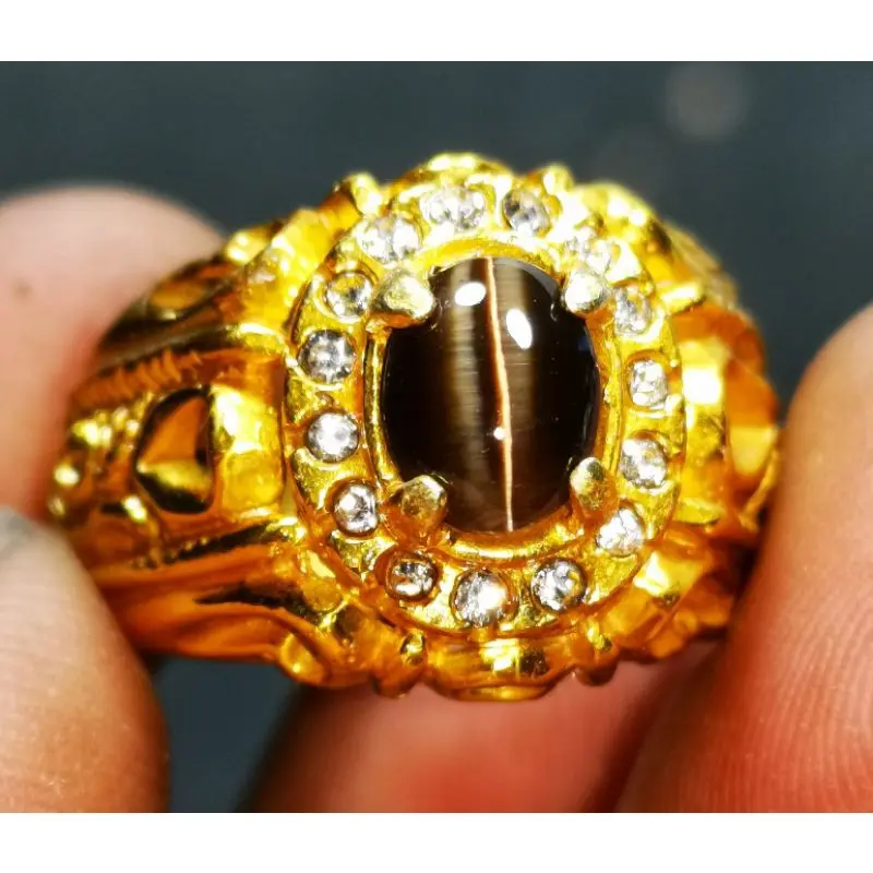 Cincin Batu Permata Natural Cats Eye Silimanite Sri Lanka - Dimensi 8x5x4 mm Ring Elegan 1