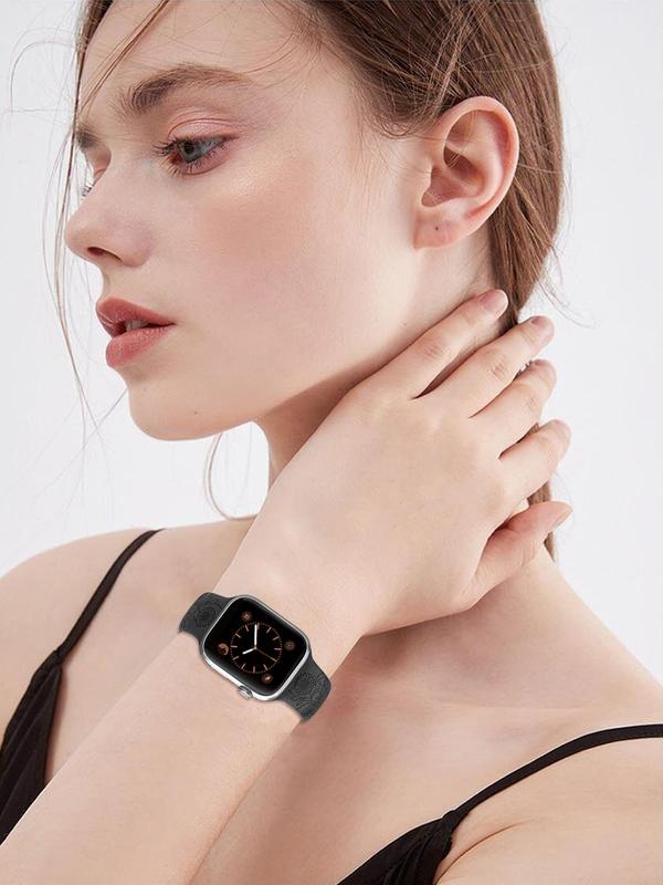 Floral Pattern Silicone Watch Band, Adjustable Soft Waterproof Replacement Watch Band, Fashion Watch Accessories for Watch 6