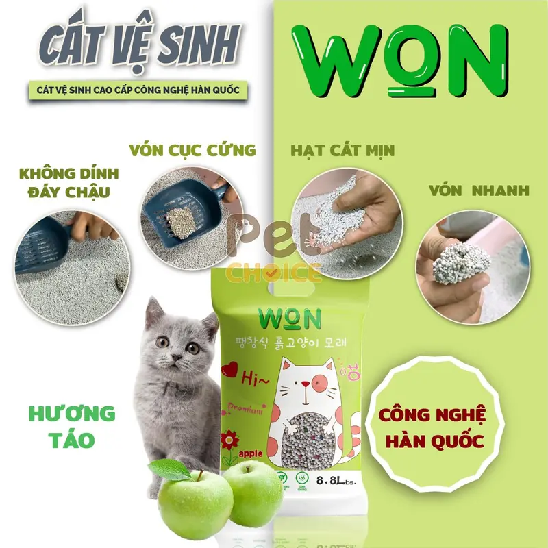 Cát Vệ Sinh Cho Mèo Nhiều Mùi Hương, Vón Nhanh Công Nghệ Hàn Quốc - WON 8.8L/4KG - PetChoice 2