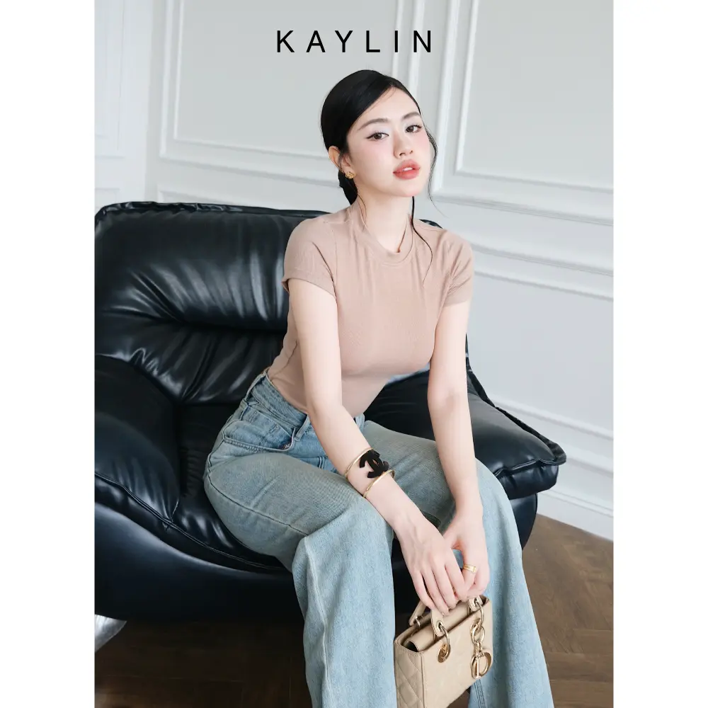 Áo thun nữ Basic chất gân form ôm body Cổ Tròn phong cách mát mẻ KAYLIN - N2116 Women Top | BigBuy360 - bigbuy360.vn