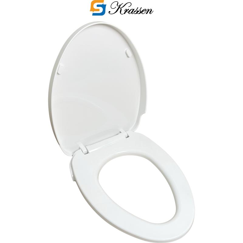 Product Introduction of <Mã KR.23> Nắp bồn cầu đóng êm KRASSEN làm từ nhựa PP cao cấp (màu Trắng sữa) hình mũi nhọn (chữ V) đa năng phù hợp với hầu hết bồn cầu một/hai khối 16