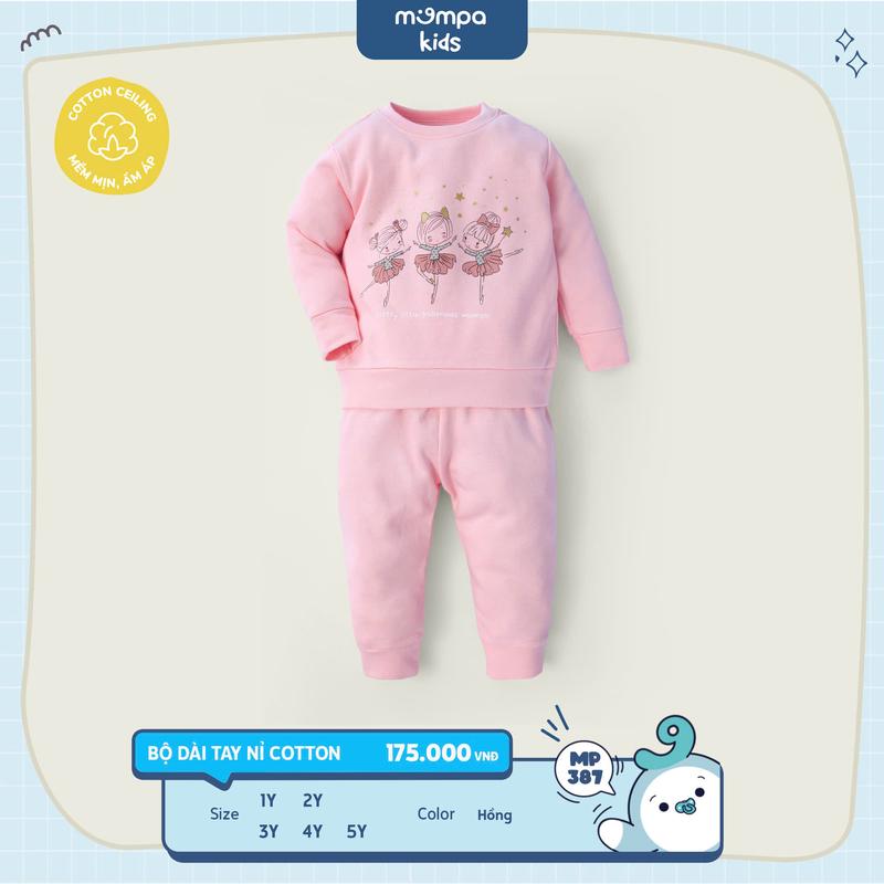 Bộ quần áo dài tay cho bé Mompa 1-5 tuổi vải cotton ấm áp mềm mại thoáng khí MP 386 + 387 M24