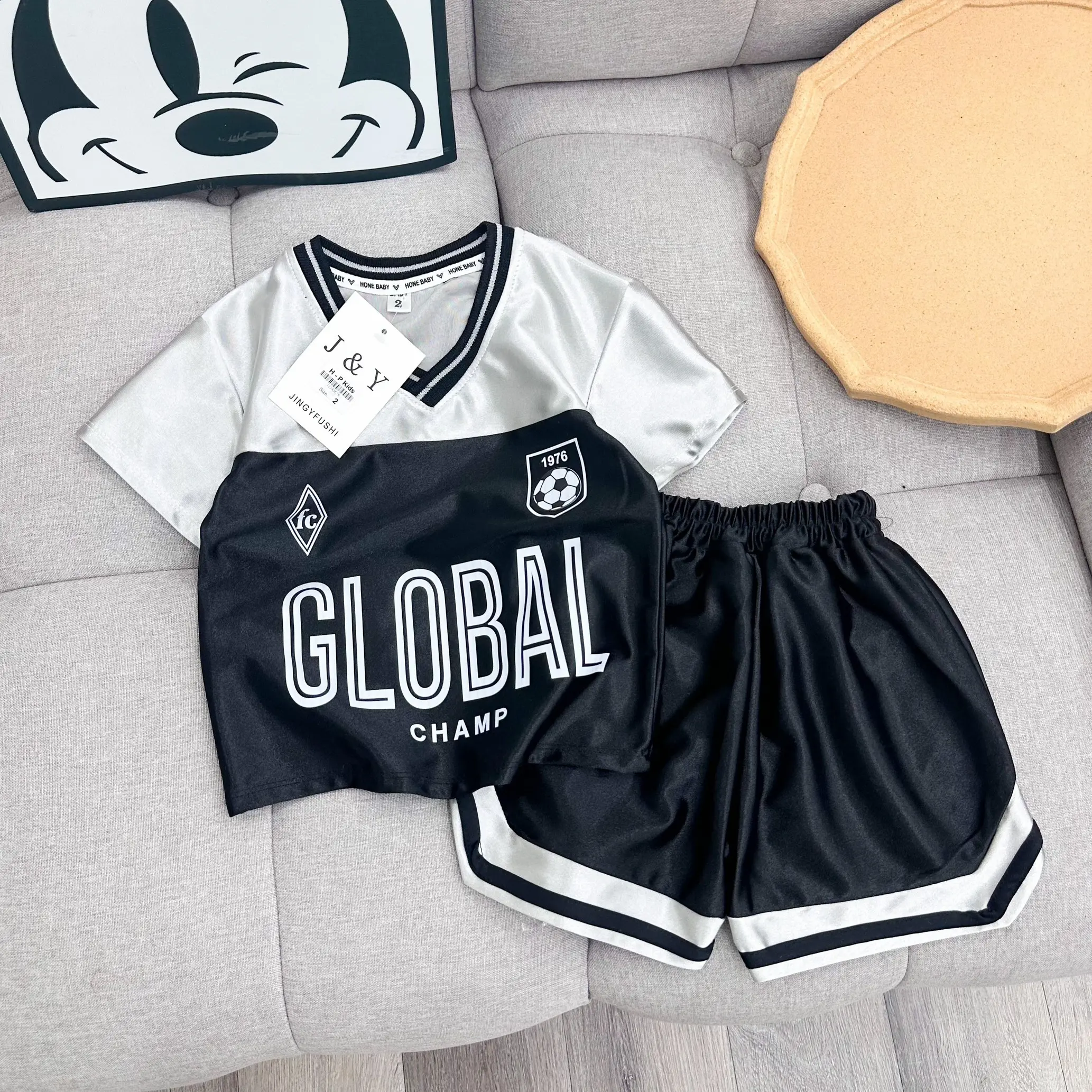 Đồ bộ bé trai - Set bộ cộc bé trai in họa tiết Global Champ 1976 chất cotton gió bóng size từ 9 đến 28 kg - TTBY1989