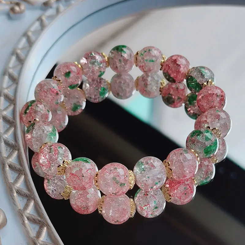 Cherry Blossom Crystal Beaded Round Glass Beads Stretch Bracelet Bangle Bracelets Women Girl Charm Wrap Jewelry Colorful Round Glass Bracelet